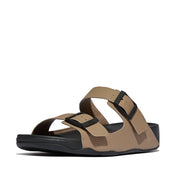 GOGH MOC MENS BUCKLE EMBOSSED-LEATHER SLIDES - TAUPE