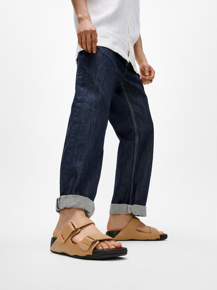 GOGH MOC MENS ADJUSTABLE LEATHER SLIDES - CAMEL