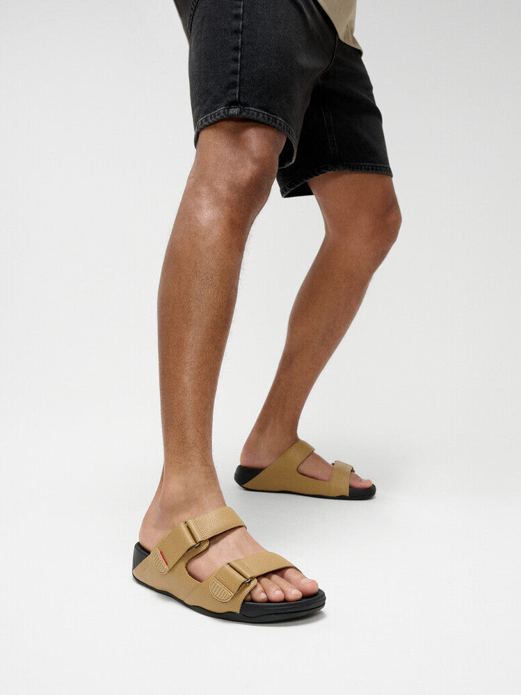 GOGH MOC MENS ADJUSTABLE LEATHER SLIDES - CAMEL