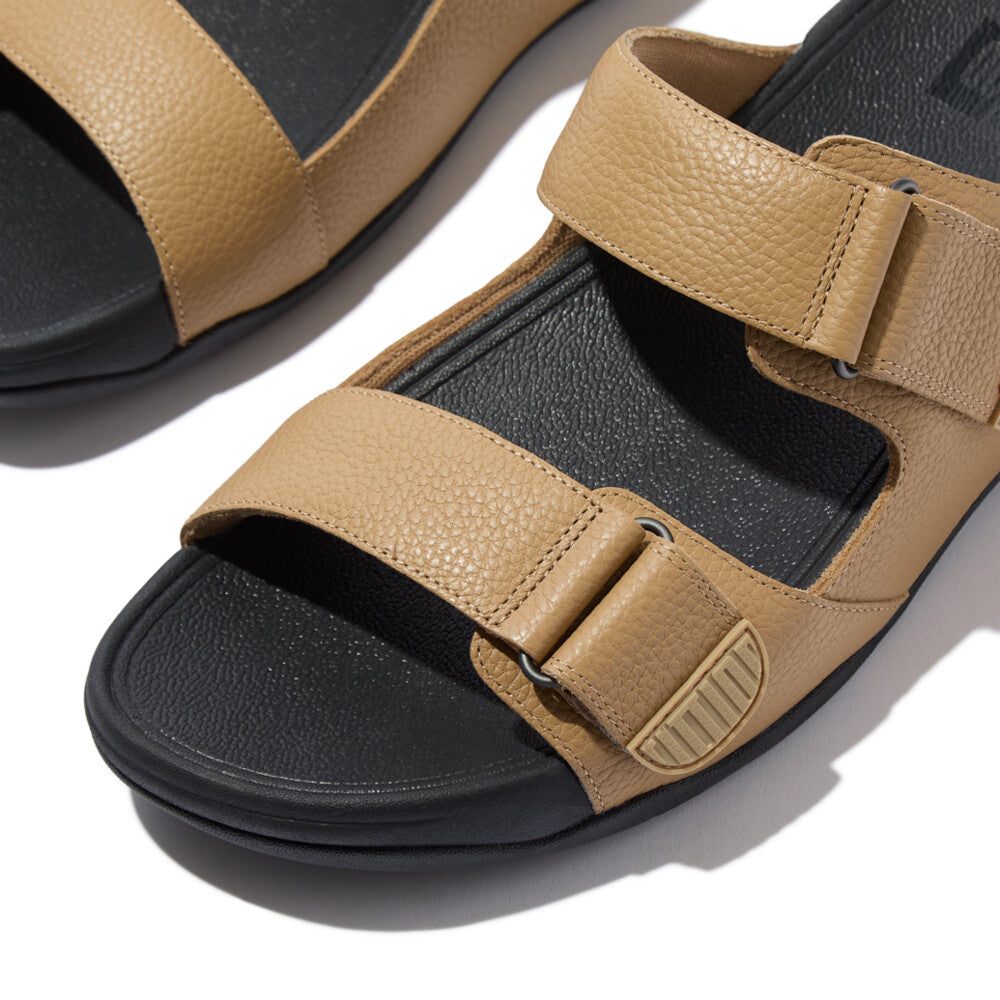 GOGH MOC MENS ADJUSTABLE LEATHER SLIDES - CAMEL