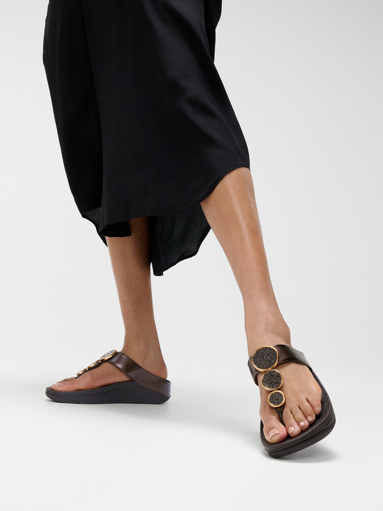 HALO BEAD-CIRCLE METALLIC TOE-POST SANDALS -METALLIC CHOCOLATE BROWN (HJ1-C89)