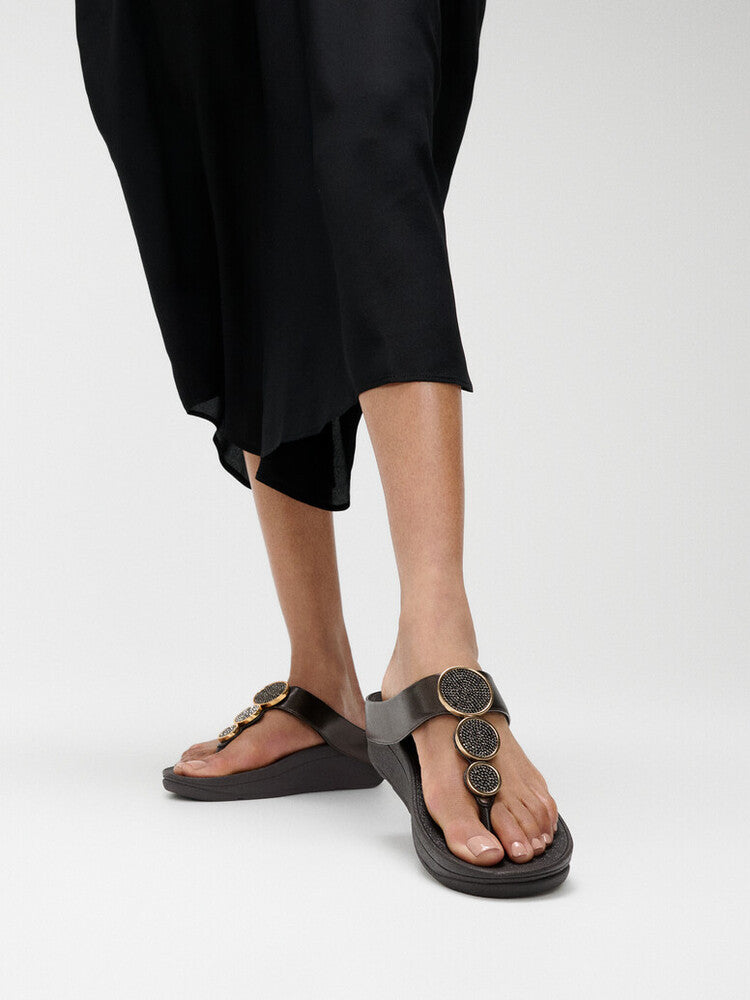 HALO BEAD-CIRCLE METALLIC TOE-POST SANDALS -METALLIC CHOCOLATE BROWN (HJ1-C89)