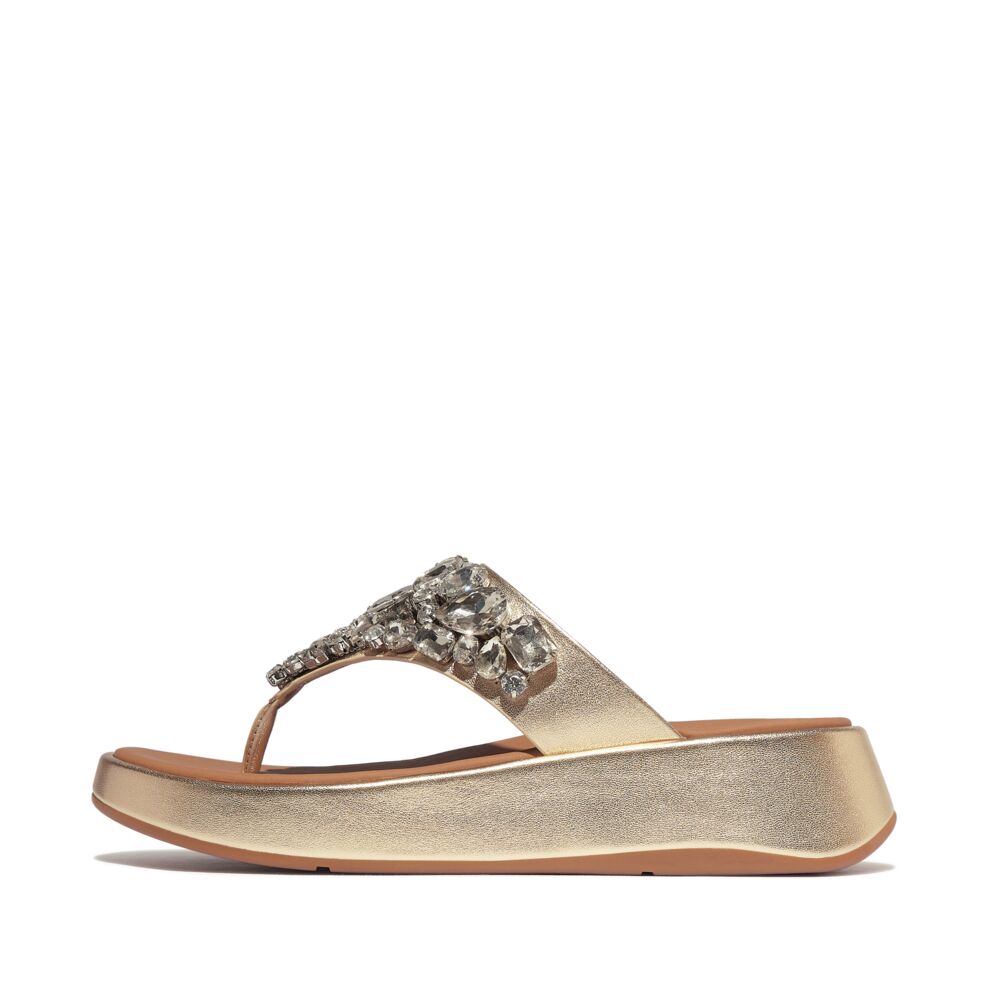 F-MODE JEWEL-DELUXE M/LEATHER FLATFORM TOE-THONGS