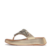 F-MODE JEWEL-DELUXE M/LEATHER FLATFORM TOE-THONGS