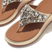 F-MODE JEWEL-DELUXE M/LEATHER FLATFORM TOE-THONGS