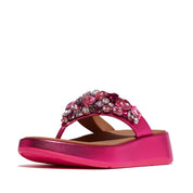 F-MODE JEWEL-DELUXE M/LEATHER FLATFORM TOE-THONGS