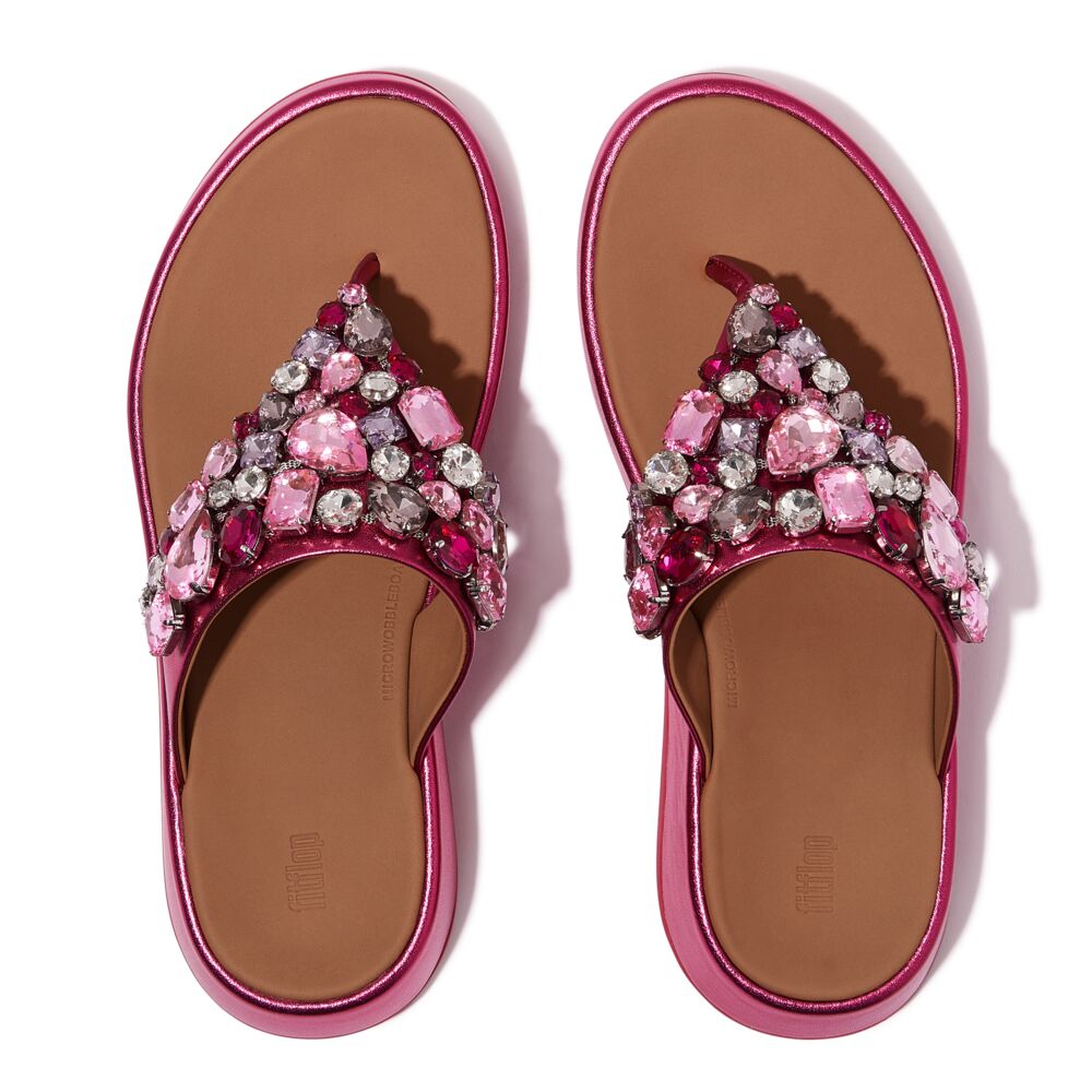 F-MODE JEWEL-DELUXE M/LEATHER FLATFORM TOE-THONGS