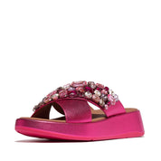 F-MODE JEWEL-DELUXE LEATHER FLATFORM CROSS SLIDES