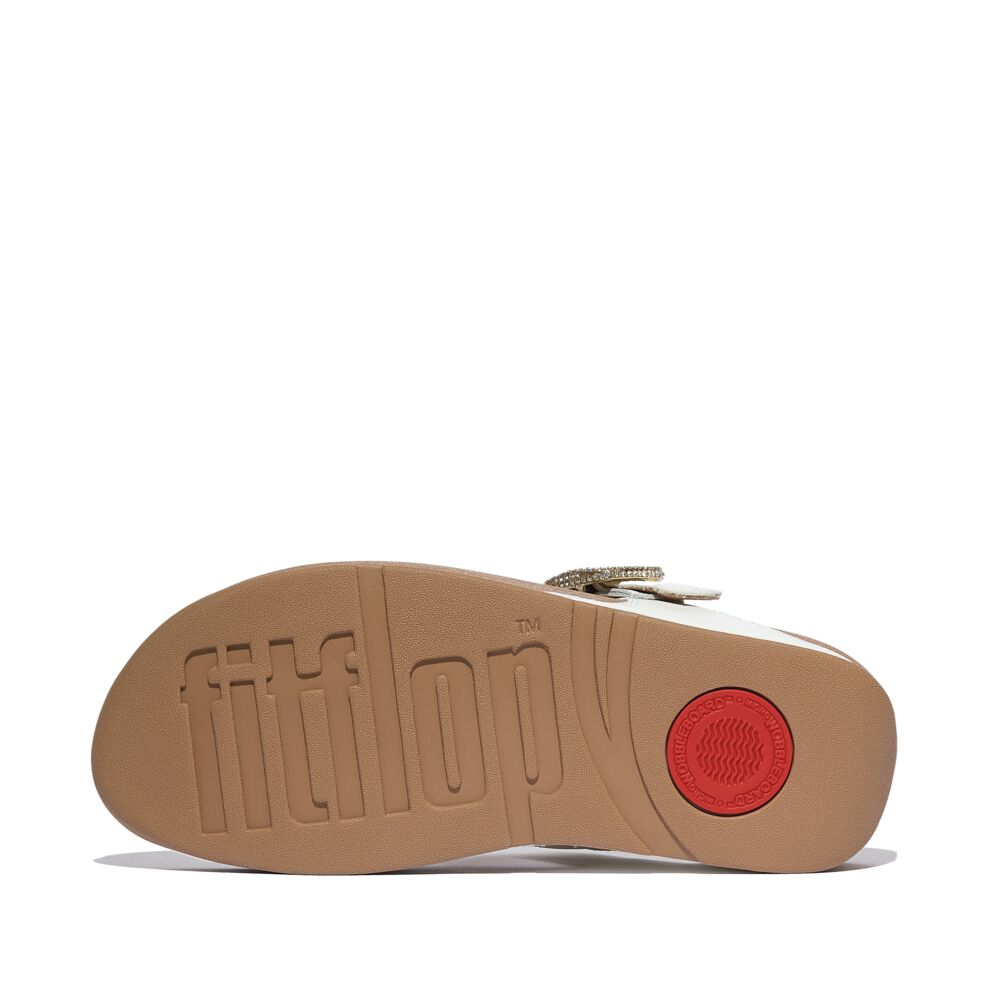LULU CRYSTAL-BUCKLE LEATHER TOE-POST SANDALS