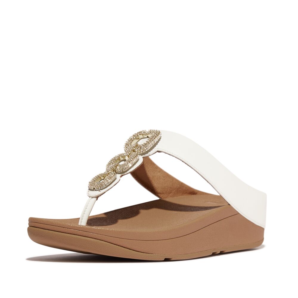 FINO CRYSTAL-CHAIN LEATHER TOE-POST SANDALS