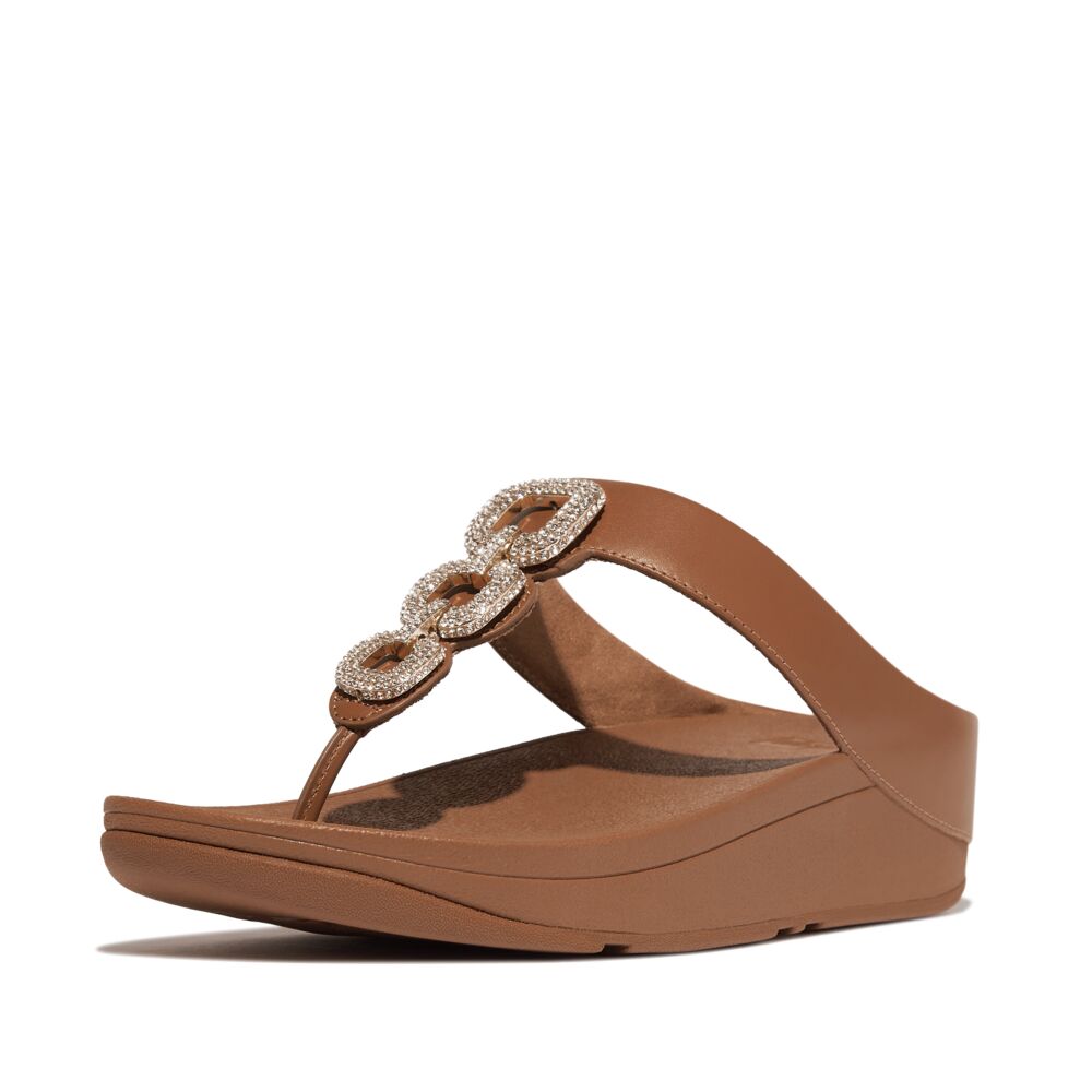 FINO CRYSTAL-CHAIN LEATHER TOE-POST SANDALS