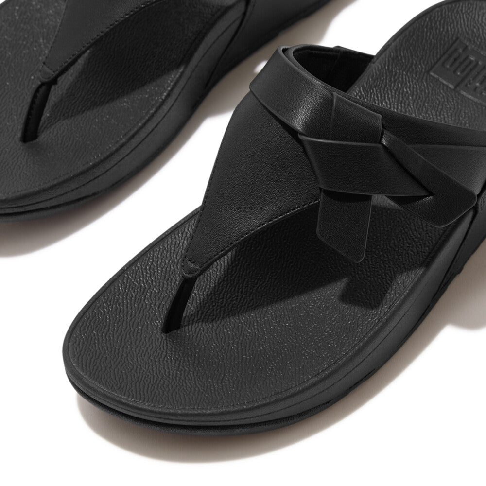 LULU FOLDED-KNOT LEATHER TOE-POST SANDALS