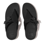 LULU FOLDED-KNOT LEATHER TOE-POST SANDALS