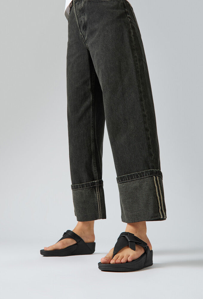 LULU FOLDED-KNOT LEATHER TOE-POST SANDALS