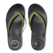 iQUSHION MENS ERGONOMIC FLIP-FLOPS -BLACK/LEAF GREEN