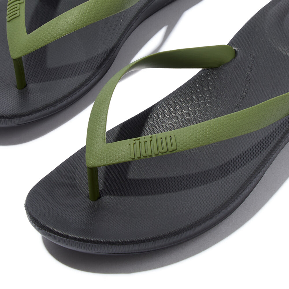iQUSHION MENS ERGONOMIC FLIP-FLOPS -BLACK/LEAF GREEN