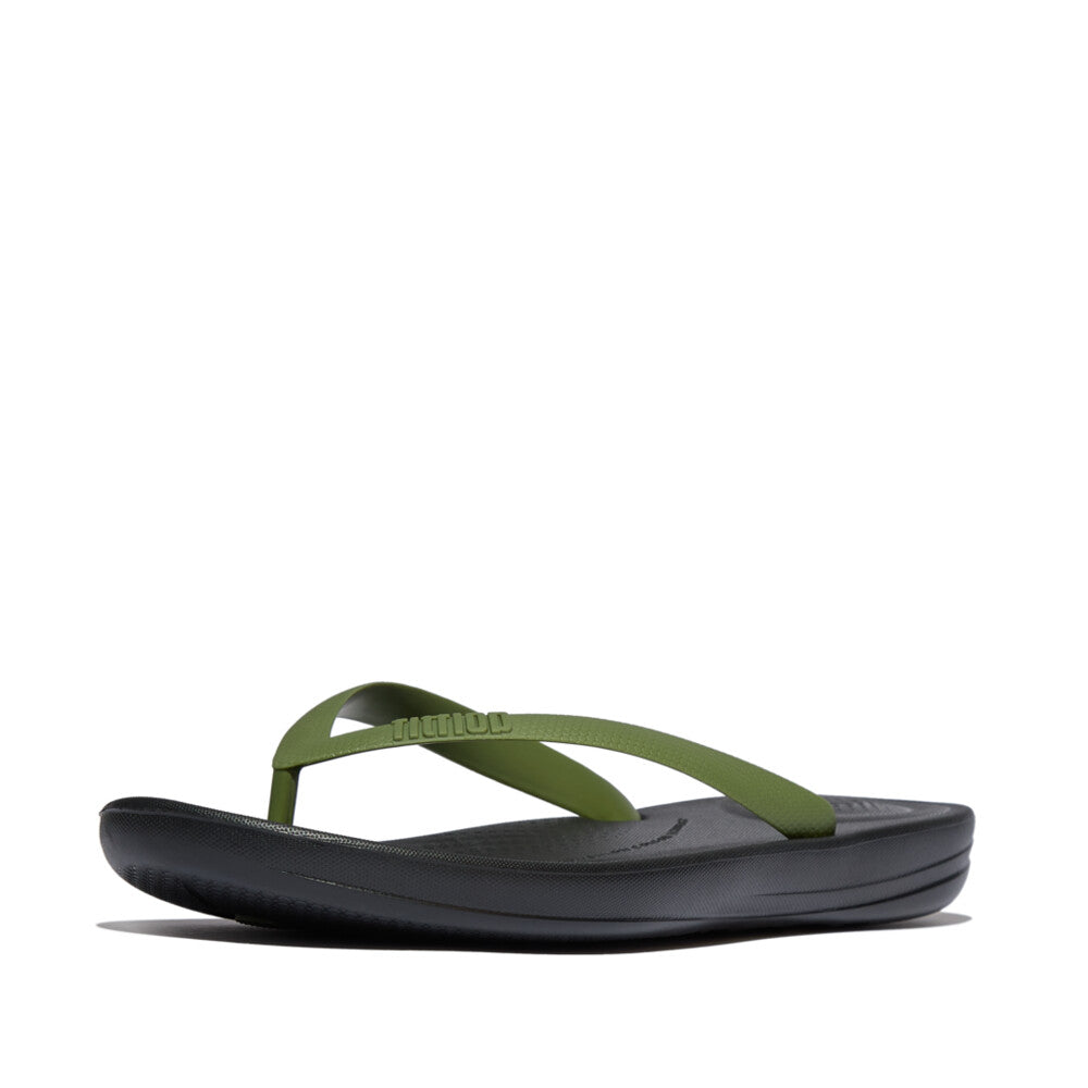iQUSHION MENS ERGONOMIC FLIP-FLOPS -BLACK/LEAF GREEN