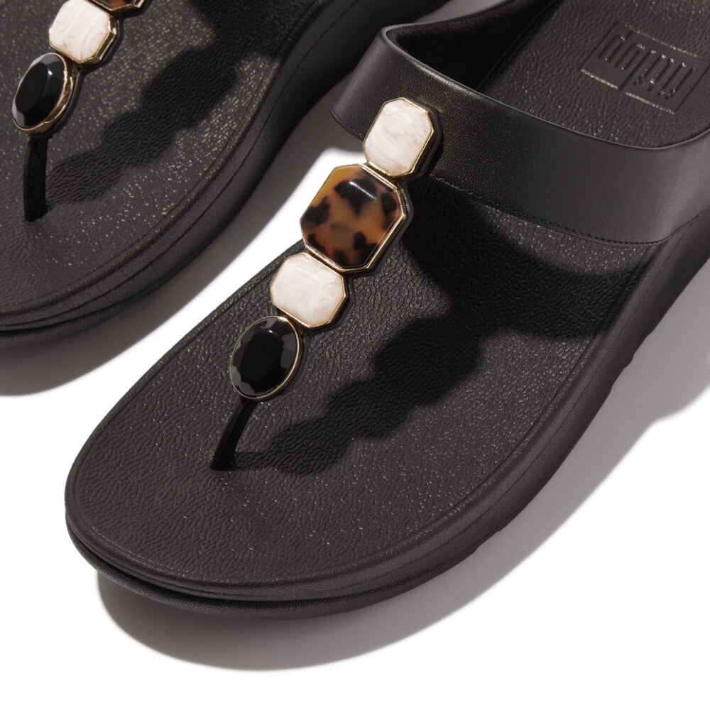 FINO MULTI-STONE LEATHER TOE-POST SANDALS