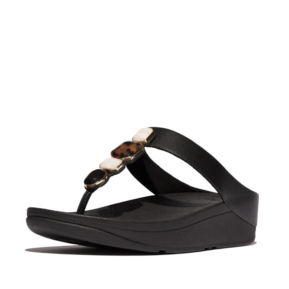 FINO MULTI-STONE LEATHER TOE-POST SANDALS- PLUMBERRY