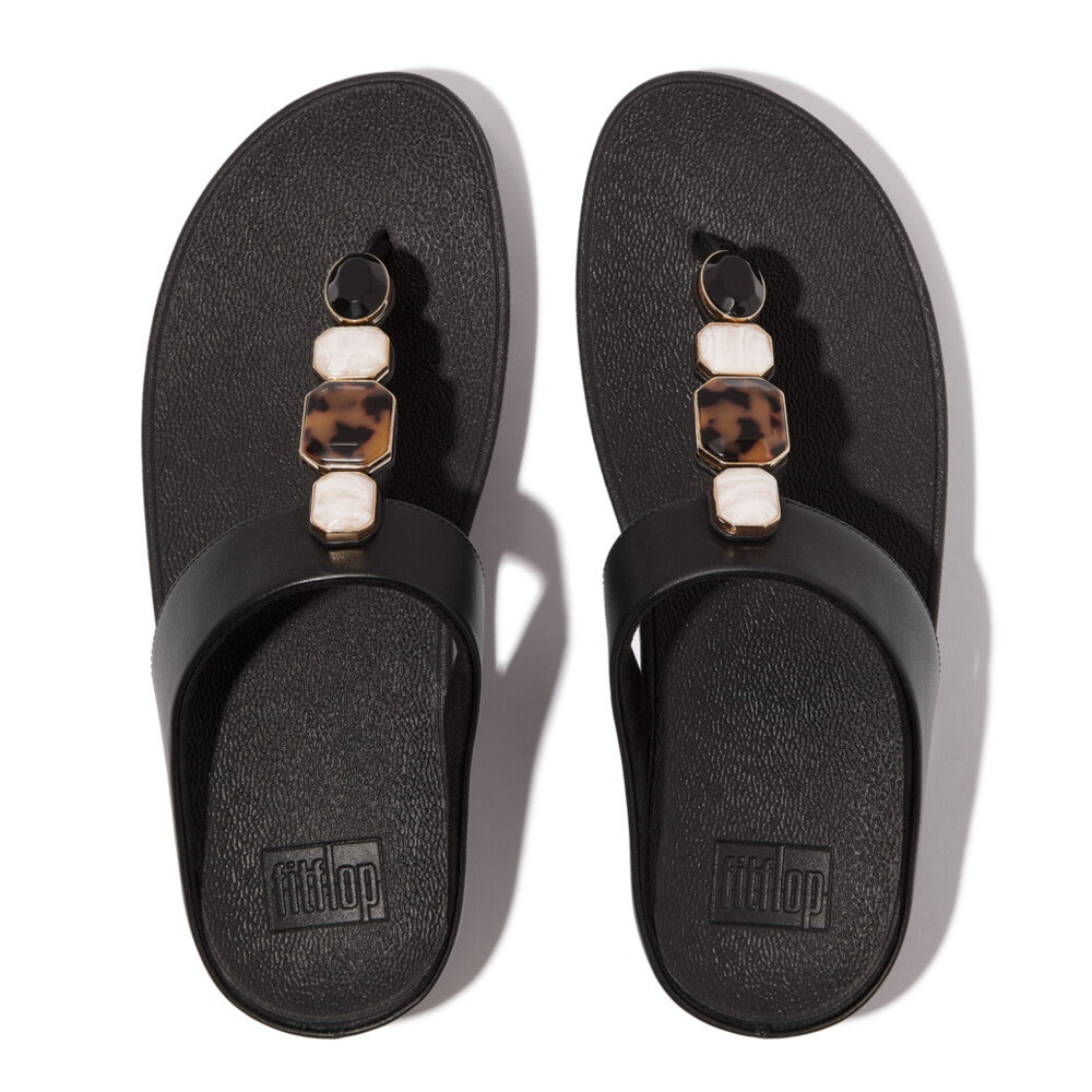 FINO MULTI-STONE LEATHER TOE-POST SANDALS