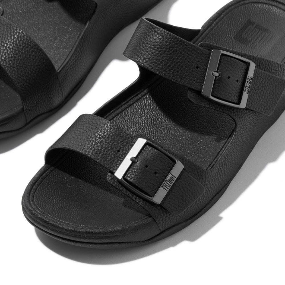 GOGH MOC MENS BUCKLE TUMBLED-LEATHER SLIDES