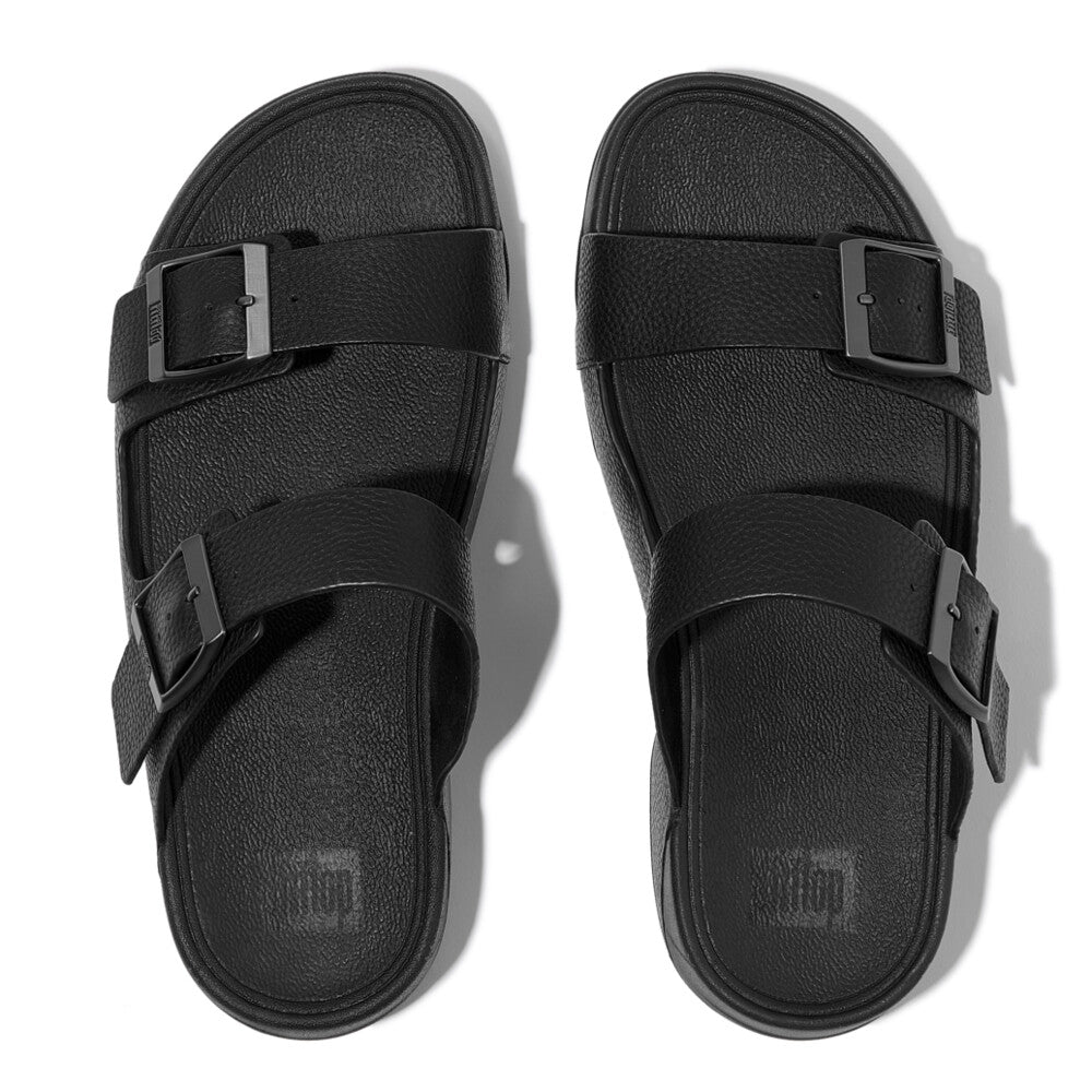 GOGH MOC MENS BUCKLE TUMBLED-LEATHER SLIDES