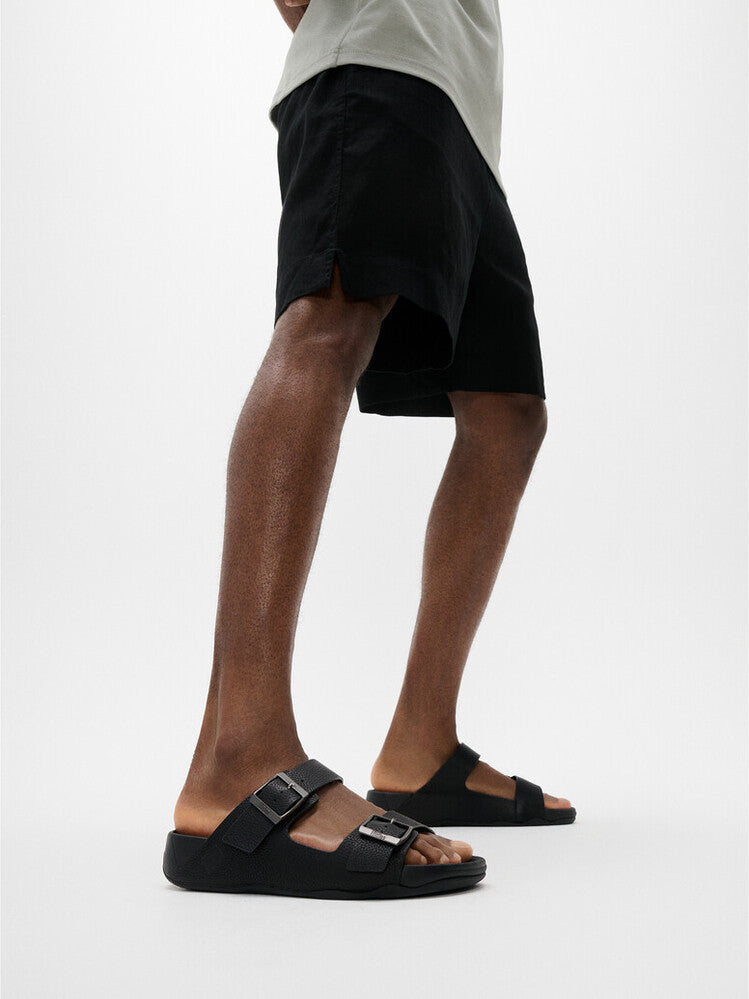GOGH MOC MENS BUCKLE TUMBLED-LEATHER SLIDES