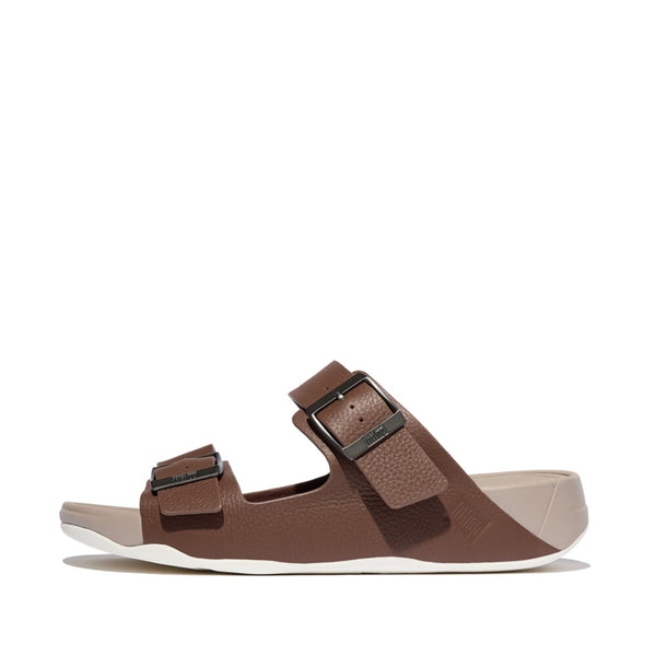 GOGH MOC MENS BUCKLE TUMBLED-LEATHER SLIDES