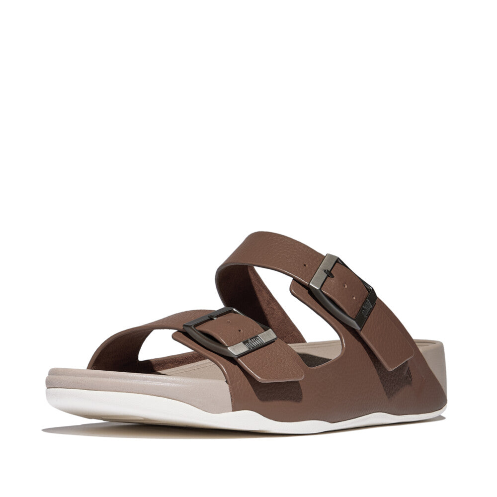 GOGH MOC MENS BUCKLE TUMBLED-LEATHER SLIDES