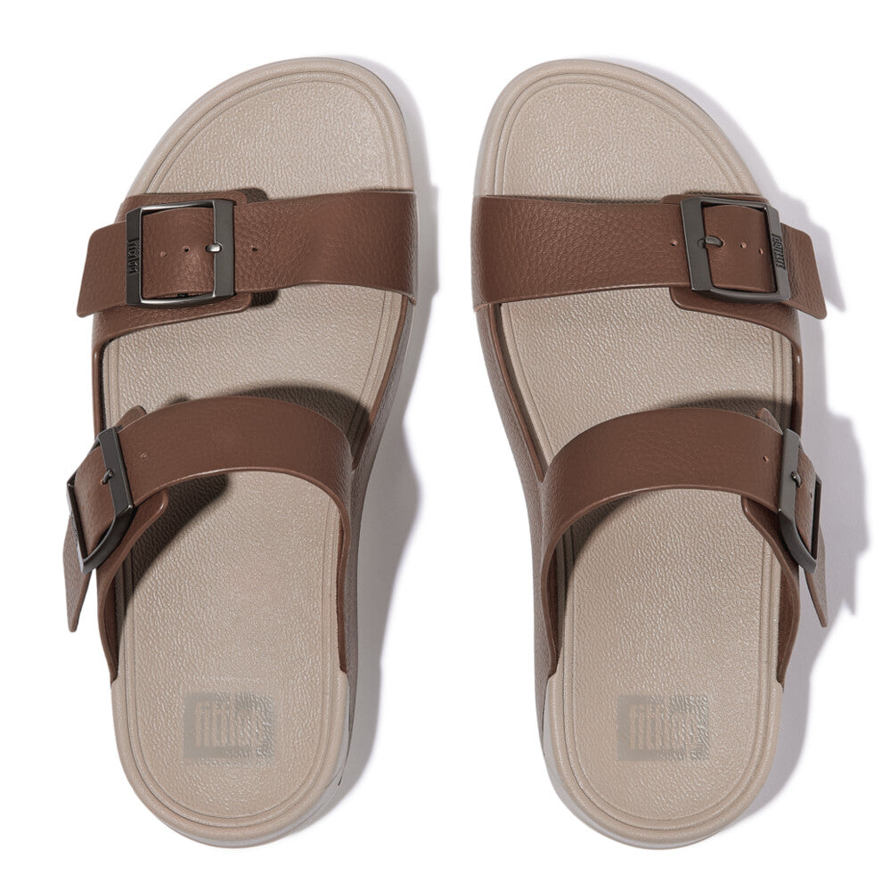 GOGH MOC MENS BUCKLE TUMBLED-LEATHER SLIDES