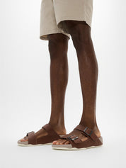 GOGH MOC MENS BUCKLE TUMBLED-LEATHER SLIDES