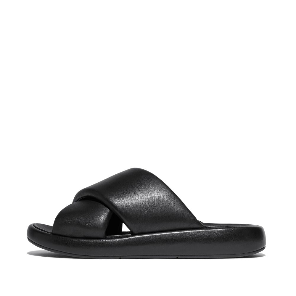 IQUSHION D-LUXE PADDED LEATHER CROSS SLIDES