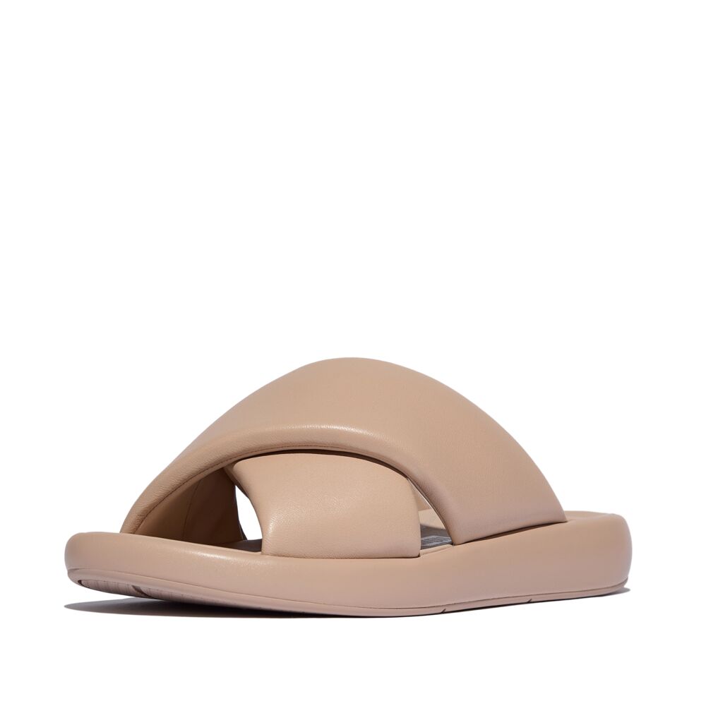 IQUSHION D-LUXE PADDED LEATHER CROSS SLIDES