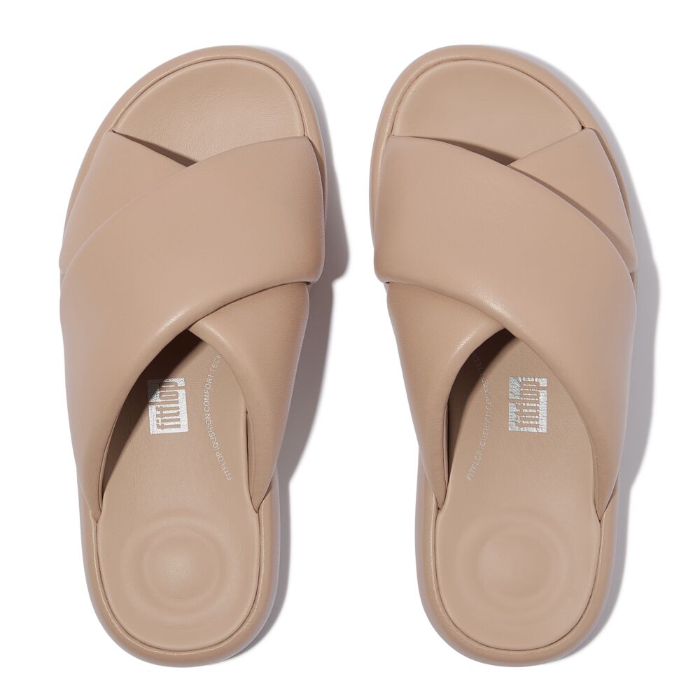 IQUSHION D-LUXE PADDED LEATHER CROSS SLIDES