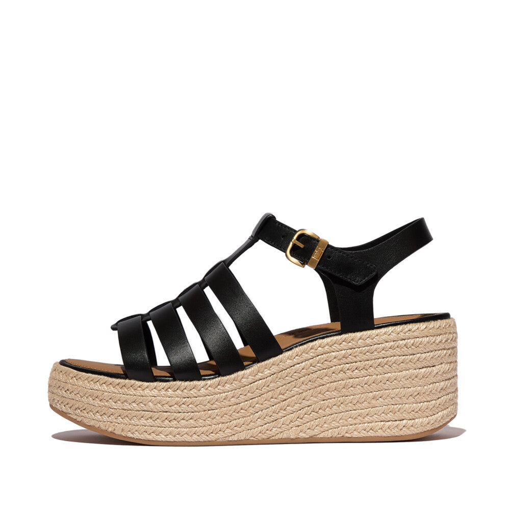 PLATFFORMS ESPADRILLE METALLIC-LEATHER FISHERMAN WEDGE SANDALS