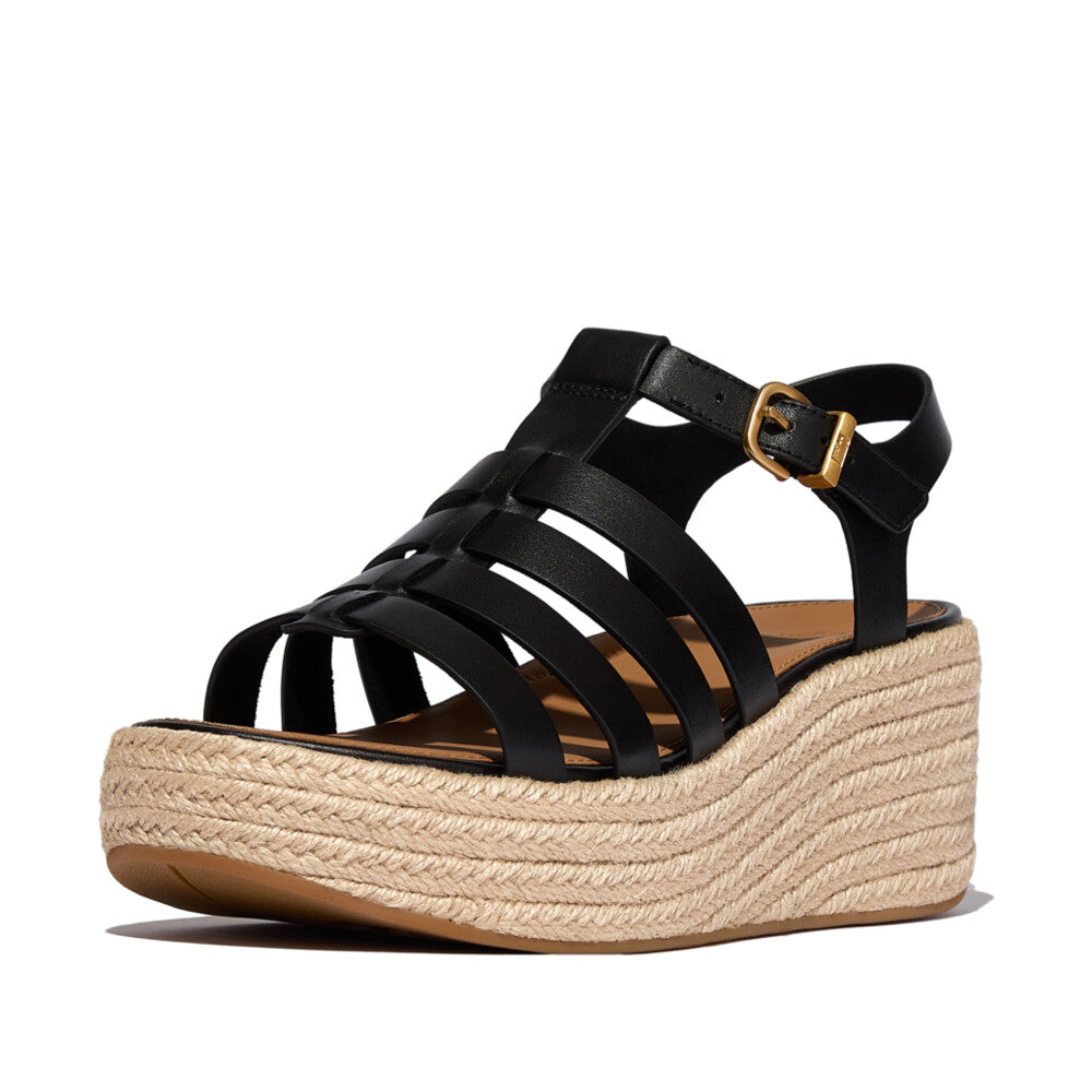 PLATFFORMS ESPADRILLE METALLIC-LEATHER FISHERMAN WEDGE SANDALS