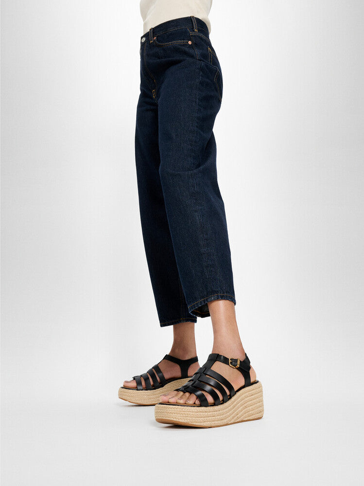 PLATFFORMS ESPADRILLE METALLIC-LEATHER FISHERMAN WEDGE SANDALS