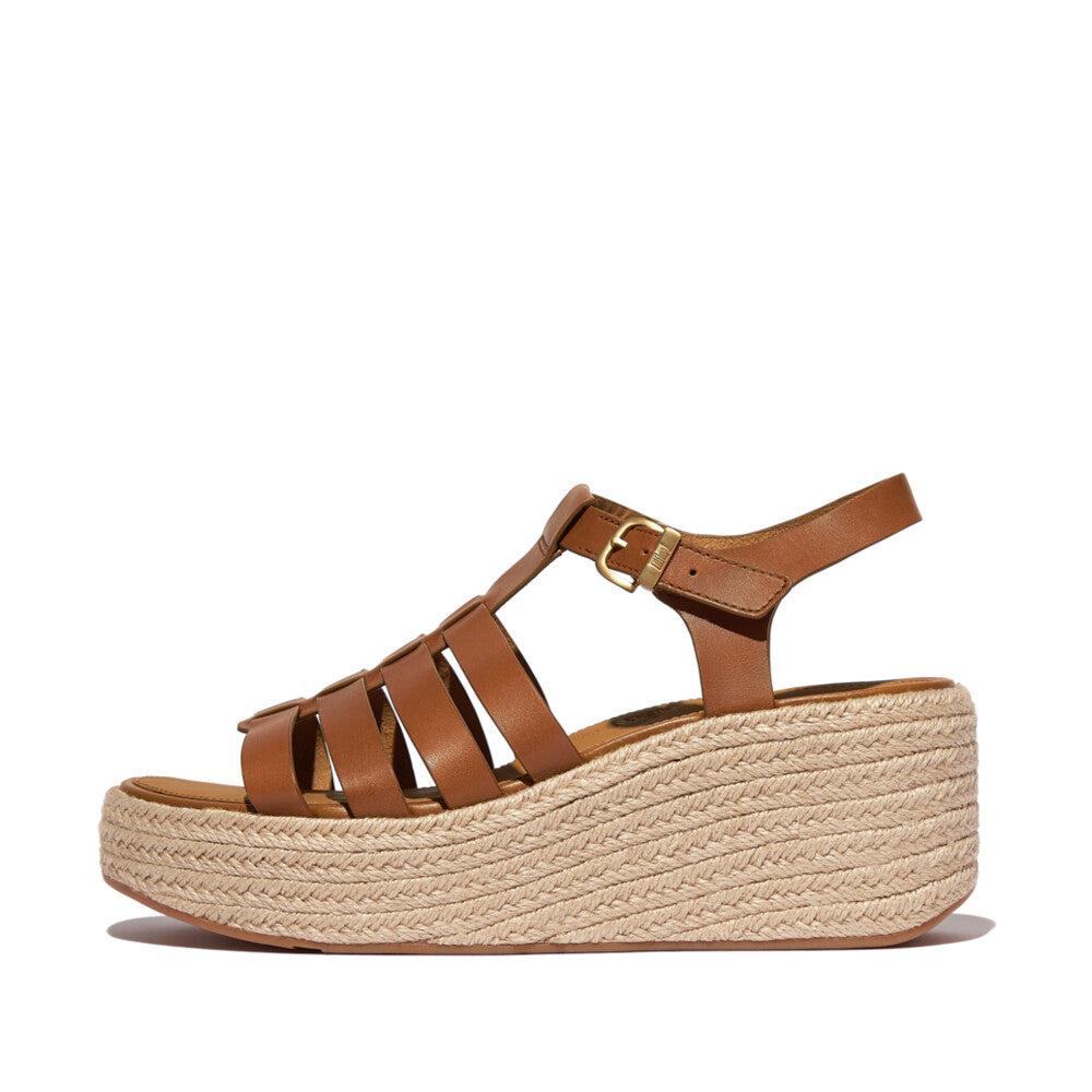 PLATFFORMS ESPADRILLE METALLIC-LEATHER FISHERMAN WEDGE SANDALS