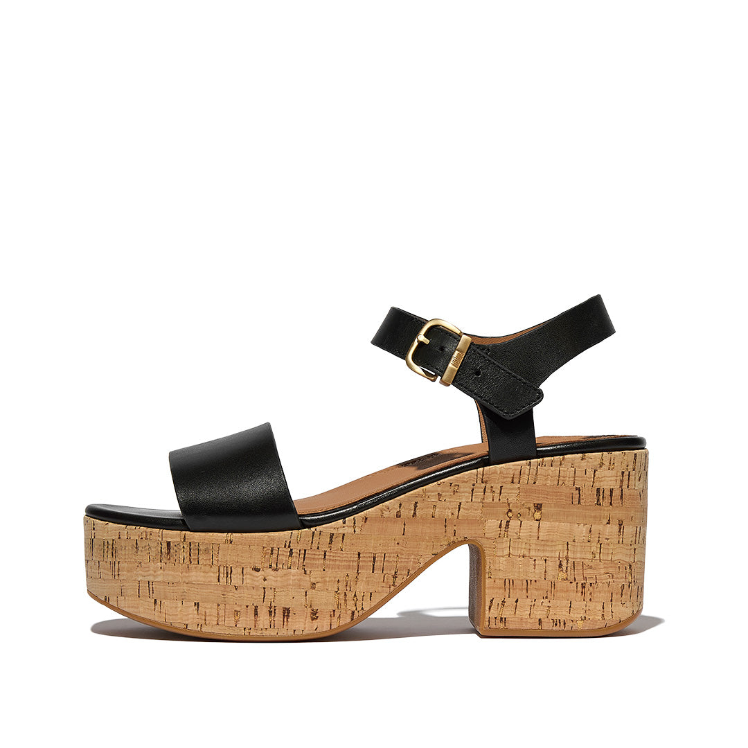 PLATFFORMS LEATHER/CORK HEELED ANKLE-STRAP SANDALS