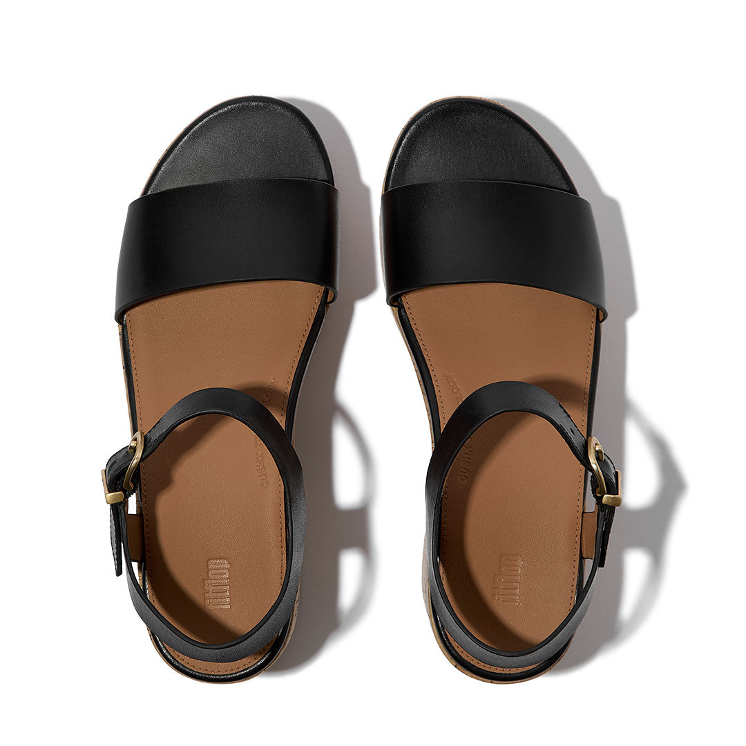 PLATFFORMS LEATHER/CORK HEELED ANKLE-STRAP SANDALS