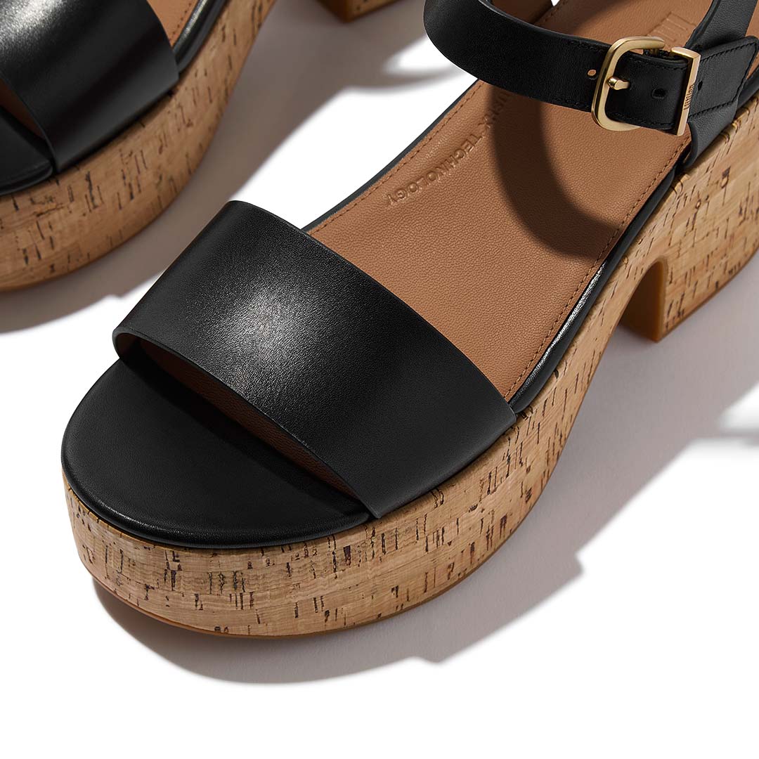 PLATFFORMS LEATHER/CORK HEELED ANKLE-STRAP SANDALS