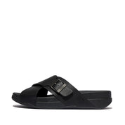 SURFER MENS BUCKLE TUMBLED-LEATHER CROSS SLIDES