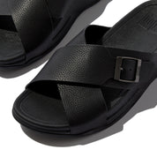 SURFER MENS BUCKLE TUMBLED-LEATHER CROSS SLIDES