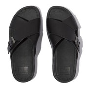 SURFER MENS BUCKLE TUMBLED-LEATHER CROSS SLIDES