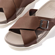 SURFER MENS BUCKLE TUMBLED-LEATHER CROSS SLIDES