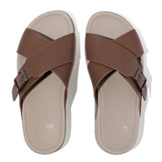 SURFER MENS BUCKLE TUMBLED-LEATHER CROSS SLIDES