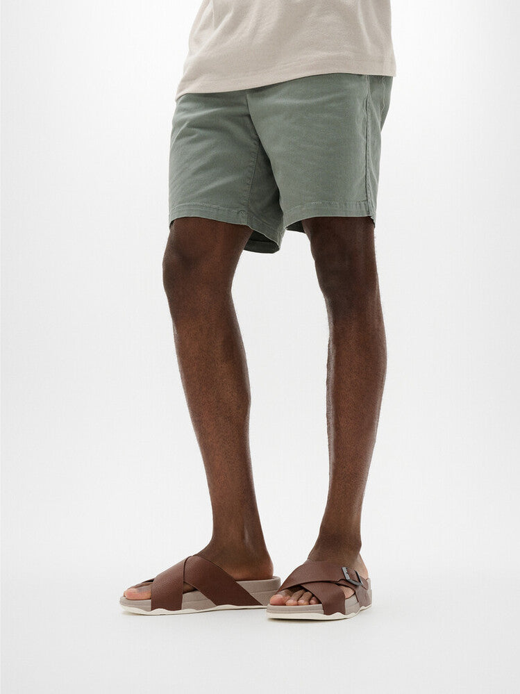 SURFER MENS BUCKLE TUMBLED-LEATHER CROSS SLIDES