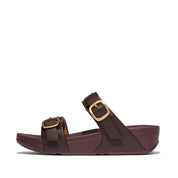 LULU ADJUSTABLE-BUCKLE LEATHER SLIDES - CHOCOLAT(ES7-D07)