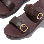 LULU ADJUSTABLE-BUCKLE LEATHER SLIDES - CHOCOLAT(ES7-D07)