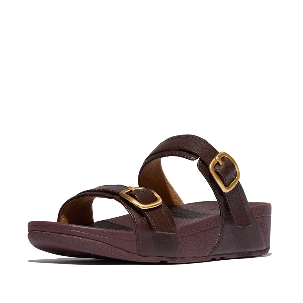 LULU ADJUSTABLE-BUCKLE LEATHER SLIDES - CHOCOLAT(ES7-D07)